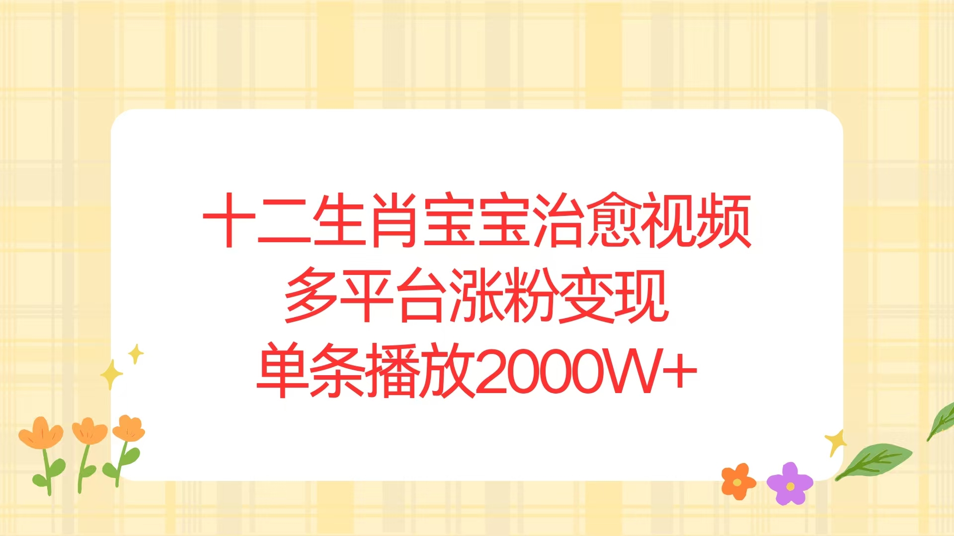 十二生肖宝宝治愈视频，多平台涨粉变现，单条播放2000W+-天云资源博客网-致力于共享资源