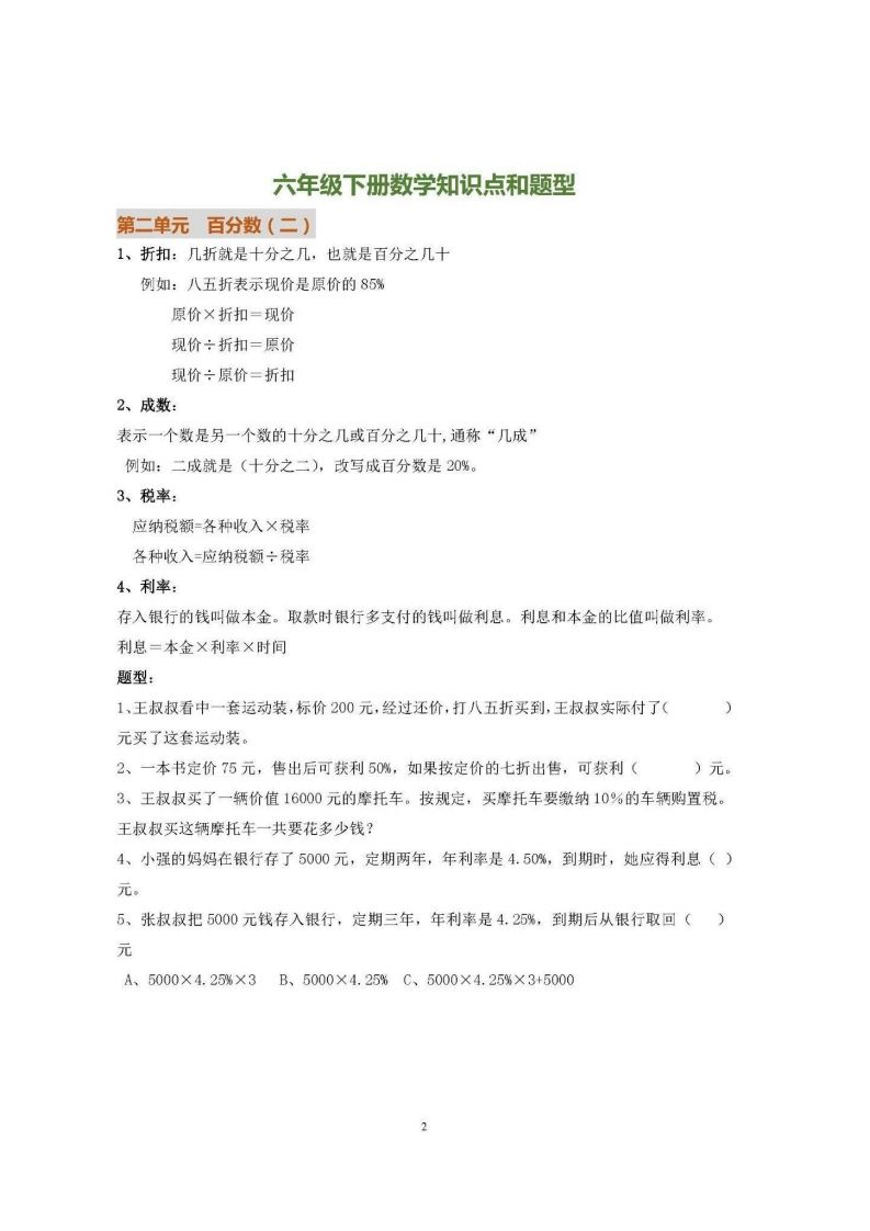 六下人教版数学全册知识要点-天云资源博客网-致力于共享资源