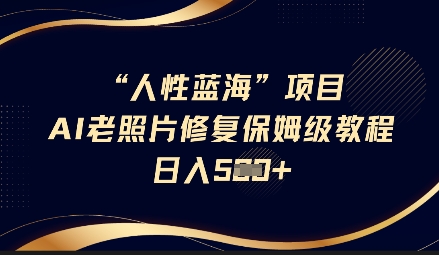 人性蓝海AI老照片修复项目保姆级教程，长期复购，轻松日入5张-天云资源博客网-致力于共享资源