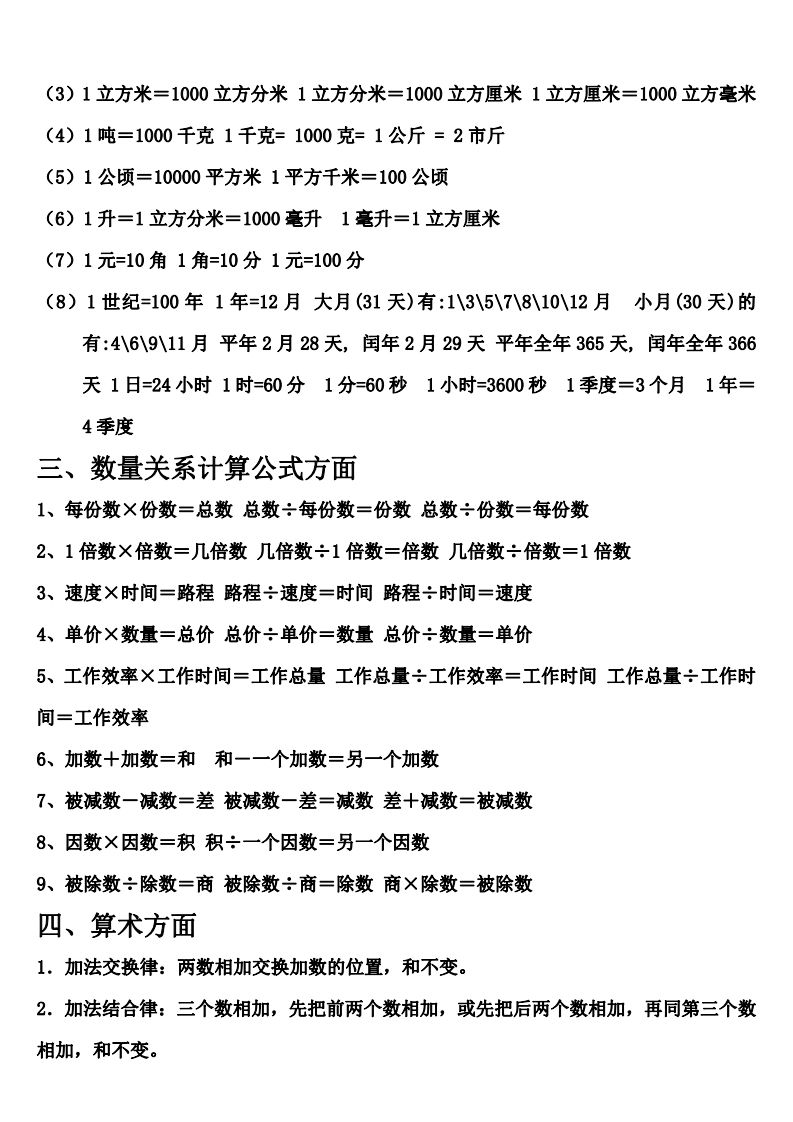 六下北师大数学期末总复习公式大全-天云资源博客网-致力于共享资源