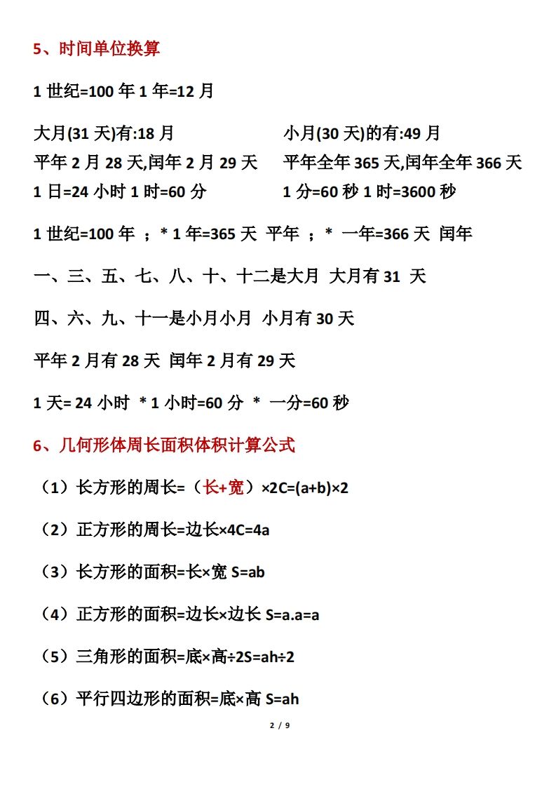 三年级数学下册必背公式大全-天云资源博客网-致力于共享资源