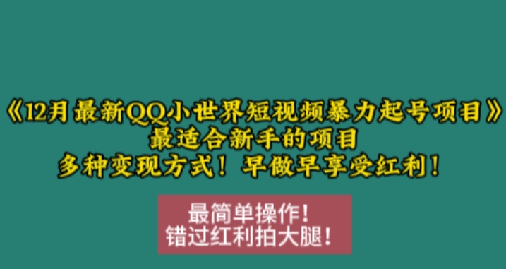 12月最新QQ小世界短视频暴力起号项目，最适合新手的项目，多种变现方式-天云资源博客网-致力于共享资源