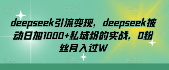 deepseek引流变现，deepseek被动日加1000+私域粉的实战，0粉丝月入过W-天云资源博客网-致力于共享资源