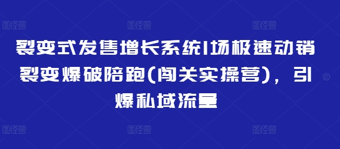 裂变式发售增长系统1场极速动销裂变爆破陪跑(闯关实操营)，引爆私域流量-天云资源博客网-致力于共享资源